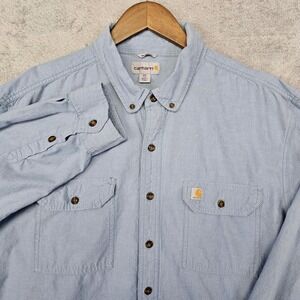 Carhartt Chambray Work Shirt Men's 2XLT Relaxed Fit Light Blue Button Down